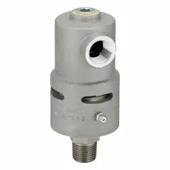 Single-passage rotating joint with a 1/2" threaded rotating shaft and carbon graphite seal. Constructed of plain aluminum. Designed for transferring media into rotating equipment at speeds up to 3500 rpm.