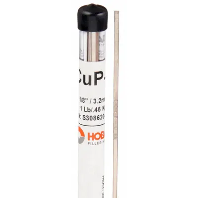 HOBART Phos-Copper Brazing Alloy BCuP-3, 5% Silver, 1/8 in x 18 in Bare Rods - Phos-Copper Brazing Alloys