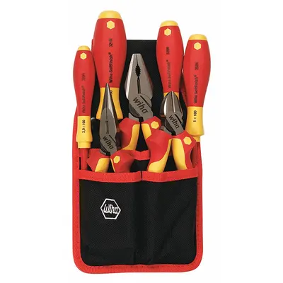 WIHA Insulated Tool Kit: Insulated, 7 Total Pcs, Drivers and Bits/Pliers - Tool Sets with Tool Pouch