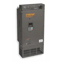 Three-phase output variable frequency drive rated at 300 hp. Compact/heat sink style in black/blue/gray. No bypass; includes manual. Used for speed control of three-phase AC motors in applications such as pumps, fans, conveyors, and compressors