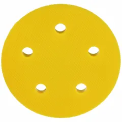 This 5-inch diameter, 3/4-inch thick backing pad features a 5/16"-24 threaded shank for attachment to compatible rotary tools. The 5-hole vacuum design allows dust extraction during sanding, improving visibility and reducing cleanup in surface preparation and finishing tasks.
