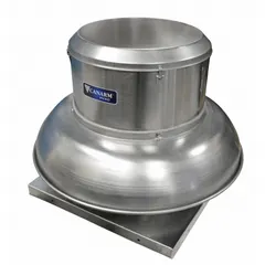 Belt-drive fan with drive package, assembled, square base. 24 1/2 in wheel, 2 hp, 230/460V AC, 6,428 cfm. Open dripproof motor, single speed, standard efficiency. For roof or wall mounting in high-static-pressure ventilation systems exhausting clean air.