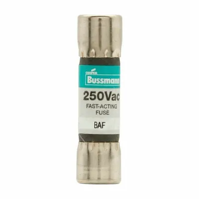 BUSSMANN Fuse: BAF Series, Midget, Fast-Acting, 8 A, 250 V AC, 13/32 in x 1 1/2 in - Fast-Acting Cylindrical Fuses