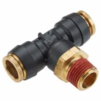 Push-Fit Tee Fitting: 1/8 in OD x 3/8 in OD x 3/8 in Pipe Fitting Size, Brass, Adapter (MPN VS372PTCR-6-2)