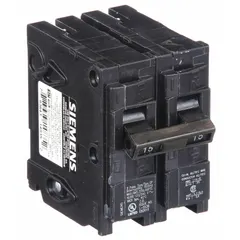 The SIEMENS Q215 is a 2-pole, Std-type miniature circuit breaker rated 15 A at 120/240V AC. Designed for plug-in installation in load centers, it provides overcurrent protection for branch circuits in residential and light commercial applications.