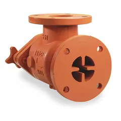 This suction diffusion strainer features a cast iron body with FF flanged connections, a 304 stainless steel screen, and a Buna-N seal. It has an 8 in outlet connection size and an overall length of 20 7/8 in. Used in industrial piping systems to filter debris from liquids, protecting downstream pumps and equipment.