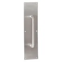 This standard door pull is constructed from copper alloy with a gray finish, measuring 16 inches in height. Designed for hand-pull operation, it is suitable for use on commercial or industrial doors in high-traffic areas such as offices, warehouses, and institutional buildings