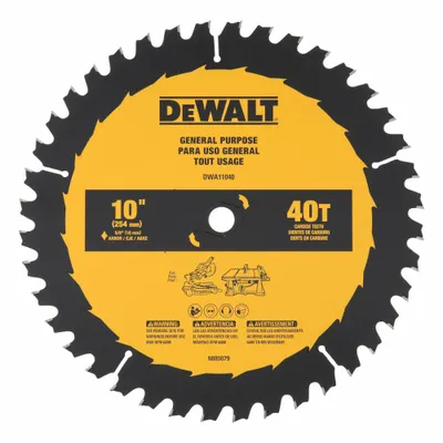 DEWALT Circular Saw Blade: 10 in Blade Dia., 40 Teeth, 0.1 in Cut Wd, 5/8 in Arbor Size - Wood-Cutting Blades