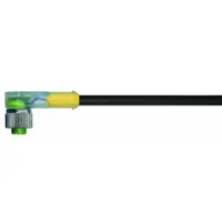 Single-ended cordset with status LED, 3-pin M12 female right-angle connector to bare wire, 3 m cable length, 22 AWG, 4 A max current. Black PUR jacket with IP65 rating suitable for twisting applications in industrial environments