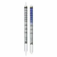 This 10-pack of carbon dioxide detector tubes is designed for use with DRAEGER Accuro pumps. It measures CO2 concentrations in two ranges: 0.5 to 6% vol and 0.1 to 1.2% vol. Typical applications include industrial safety monitoring for potential CO2 exposure