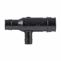 This expansion polymer barbed tee fitting has three barbed connections sized 1-1/2 in ID x 1-1/2 in ID x 3/4 in ID. It is used to branch PEX tubing in hydronic heating, radiant floor, and potable water systems, forming secure joints with the expansion PEX method