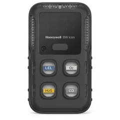 This HONEYWELL BW Icon+ multi-gas detector is designed for carbon monoxide monitoring in industrial environments such as refineries, chemical plants, and confined spaces. It features a yellow housing, lithium battery, and Bluetooth communication for remote data logging. The unit is rated IP66/IP68 for protection against dust and water ingress.