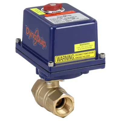 DYNAQUIP CONTROLS Electrically Actuated Two-Way Ball Valve: 1 in, Brass, 12 to 24V AC/DC - Brass Electrically-Actuated Ball Valves