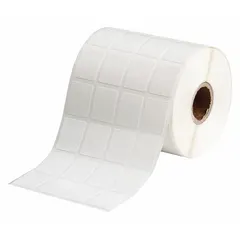 Vinyl wraparound label, black on white, measuring 15/16 in x 3/4 in. Designed for wire gauges from 6 AWG to 20 AWG. Compatible with THT printer series and requires R6213 ribbon for thermal transfer printing. Used for identifying wires in electrical panels, control cabinets, and maintenance applications.