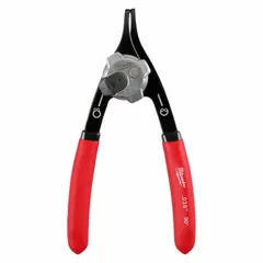 Convertible retaining-ring pliers for installing and removing internal and external snap rings. Designed for bore diameters from 3/8 in to 9/16 in with a 90° tip angle. Suitable for industrial maintenance, automotive repair, and equipment assembly.