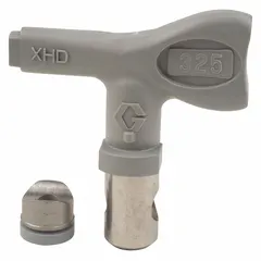 This GRACO airless spray gun tip has a 0.025 in orifice and is gray in color. It is designed for use with XTR series spray guns and is compatible with model XHD001. Typical applications include applying paints, lacquers, and other coatings in industrial finishing, construction, and maintenance tasks.