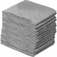 Polypropylene sorbent pad for absorbing industrial spills, leaks, and drips. Each pad absorbs up to 10 oz of oil, coolant, or water. Gray, non-perforated pads supplied in a box of 100. Suitable for general spill control in maintenance, manufacturing, and facility environments