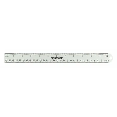 WESTCOTT Ruler: 14174, 12 in, 0.08 in Thick, 1/16 in/1 mm, Anodized, Black, Rigid - Aluminum Rulers