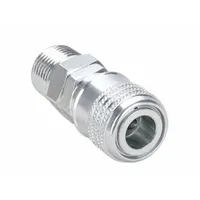 Steel quick-connect air coupling body with 1/2" male NPT thread (1/2"-14) and sleeve locking type. Designed for industrial interchange systems to enable rapid connection and disconnection in pneumatic air lines