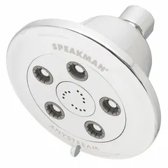 The SPEAKMAN Chelsea Fixed Showerhead (S-3011) is a multi-pattern fixed showerhead with a 2.5 gpm flow rate. Constructed from brass and plastic, it is suitable for use in commercial and institutional shower applications.