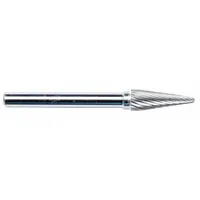 Single-cut carbide bur with pointed-end cone geometry for material removal, deburring, and shaping. Head measures 5/8" x 1"; shank is 1/4". Trade number SM-6. Suitable for metalworking and fabrication tasks requiring access to tight angles and contours