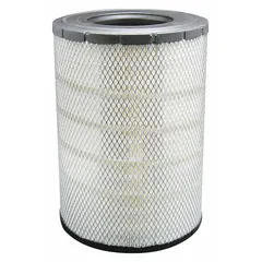 Round-oval engine air filter with radial seal design. Overall height 15 5/8 in. Compatible with Sterling vehicles. Provides engine air intake filtration for heavy-duty trucks and industrial equipment.