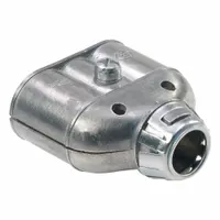 This duplex connector is designed to secure and terminate two 3/4 in AC/MC cables into a single knockout in a junction box or enclosure. Made of die cast zinc with a silver finish, it features a snap-in installation style. Suitable for use in electrical installations where space is limited