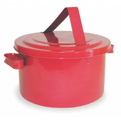 EAGLE Bench Can (MPN B608) with 2-gallon capacity, constructed from powder coated steel in red. Designed for safe handling and dispensing of flammable liquids in industrial workbench applications.