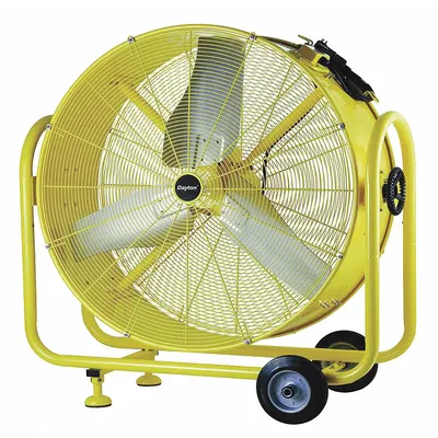 Dayton Portable Fan: 24 in Blade Dia, 120V AC, Mobile, 1/3 hp, Direct Drive - High-Visibility Industrial Floor Fans