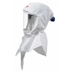 Universal-size double bib hood for use with supplied-air respirator (SAR) systems. Provides a protective barrier for the head and neck during painting and spraying operations. Compatible with 3M PAPR or SAR systems.