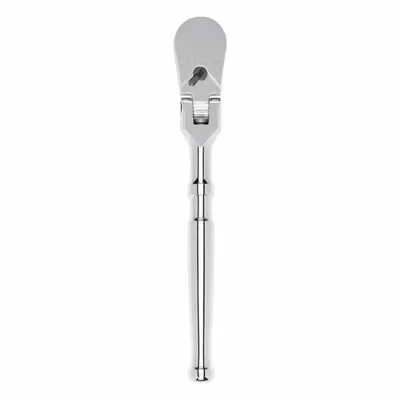 TEKTON Hand Ratchet: Pear, Reversible, 6 in Overall Lg, Polished, 4° Min Arc Swing - Flex-Head Ratchets