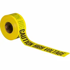 APPROVED VENDOR Caution High Voltage Barrier Tape, 3 in x 200 ft, Polyethylene, Black Lettering