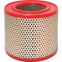 Round/oval engine air filter with axial seal. Overall height 4 27/32 in. Used in heavy-duty diesel engines to filter intake air, protecting engine components from airborne contaminants. Compatible with Benford buses.