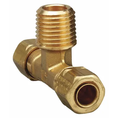 PARKER Self-Aligning Brass Compression Tee Fitting, 1/8 in OD, 10 PK - Self-Aligning Brass Compression Fittings