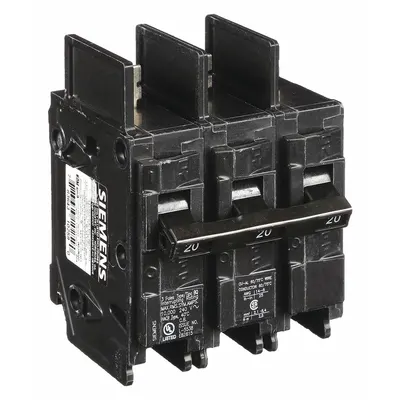SIEMENS BQ3B020 Miniature Circuit Breaker, 20A, 240V AC, 3-Pole, Std - BQ & BQH Series, Bolt-On Siemens Miniature Circuit Breakers