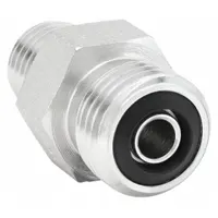 Steel compression fitting with O-Ring face seal for leak-resistant connections in hydraulic and pneumatic systems. Connects 1/4 in OD tubing to 1/4 in pipe size ports. Thread size 7/16-20