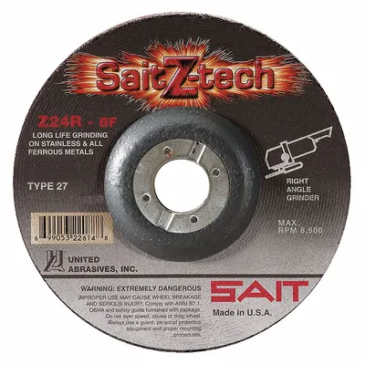 UNITED ABRASIVES-SAIT Z-Tech Z24R Depressed Center Grinding Wheel - High-Performance Grinding Wheels for Carbon & Stainless Steel