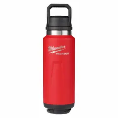 Red metal insulated stainless steel water bottle with 36 oz capacity. Overall height 12-1/2 in, overall diameter 3-15/16 in. Suitable for keeping beverages at temperature during work shifts in industrial environments.