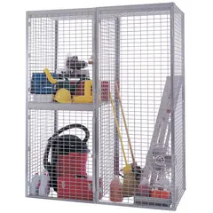 Sheet metal base shelf designed for bulk storage lockers. Gray powder-coated finish. Provides a durable surface for organizing heavy items in industrial or warehouse settings, keeping stored materials off the floor.