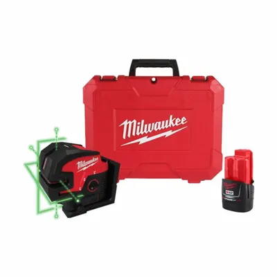 MILWAUKEE 2 Lines & 4 Dots Green Beam Laser Level - Cross-Line & Dot Laser Levels