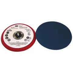 Threaded-shank backing pad for pressure-sensitive adhesive sanding discs. 6-inch diameter, 3/8-inch thickness, with 5/16"-24 tool connection. Non-vacuum design provides a stable backing surface for sanding, deburring, and surface preparation tasks.