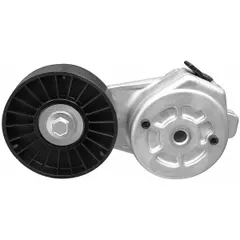 This DAYCO self-adjusting belt tensioner is designed for vehicle accessory drive systems. It features a single pulley with an outside diameter of 3 1/2 inches. The tensioner automatically maintains proper belt tension to reduce slippage and wear on belt-driven components such as alternators and water pumps.