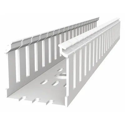 THOMAS & BETTS Wiring Duct: 3 in Nom Wd, 3.5 in Slot Ht, 4 in Nom Ht, 0.3 in Slot Wd, PVC - Screw-Mount Slotted Wiring Ducts & Snap-On Covers
