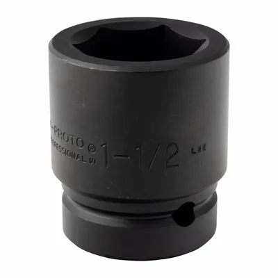 PROTO Impact Socket: 1 in Drive Size, SAE, 1 1/2 in Socket Size, 6-Point, Std - 1" Drive Impact Sockets