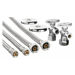 This faucet connector features a PVC hose tube with a stainless steel cover, rated for 250 psi. It has a 5/16 in inside diameter and 16 in length. IAPMO-listed. Suitable for connecting flexible water lines to fixtures in plumbing and industrial water supply applications.