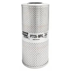 Cartridge-type hydraulic filter with cellulose media for removing contaminants from hydraulic fluid. Features a 2 1/4 in inside diameter and includes an integral gasket. Suitable for use in hydraulic systems of agricultural and industrial equipment.