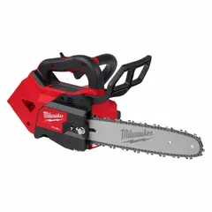 This battery-powered chainsaw features a top handle design and automatic chain oiler. It operates on an 18 V system with a 35 cc equivalent power rating. Typical applications include pruning, limbing, and light tree care for landscaping and maintenance tasks.