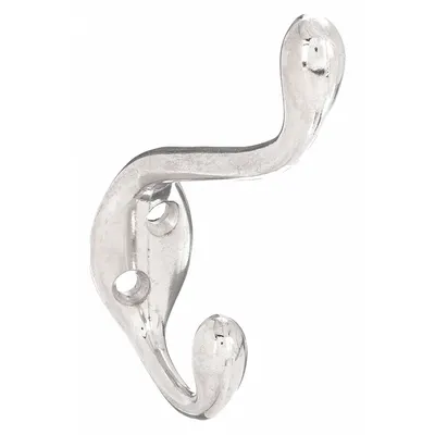 OEM Coat Hook, 2-Point, Zinc, Nickel Finish, 35 lb Capacity, 1 in Projection - Mounted Coat & Garment Hooks