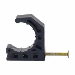 Plastic nail clamp designed for securing 1 in copper tube in plumbing and HVAC installations. Used for fastening pipe runs in residential and commercial systems.