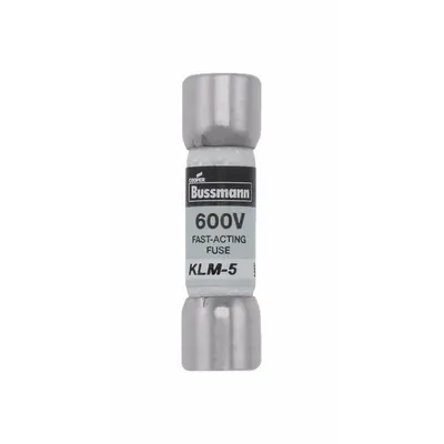 BUSSMANN Fuse: KLM Series, Midget, Fast-Acting, 5 A, 600 V AC, 600 V DC - Fast-Acting Cylindrical Fuses